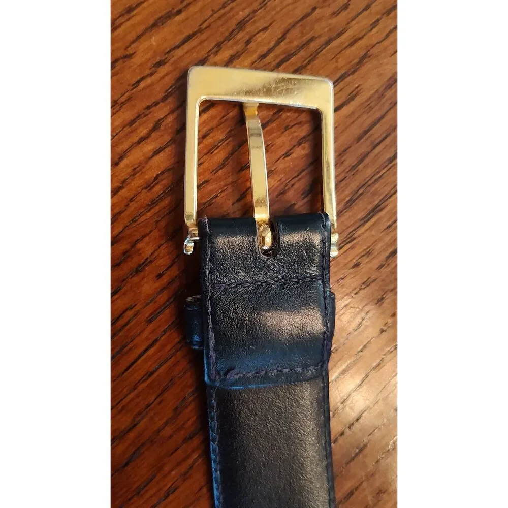 Lejon Vintage Belt Glove Leather Navy Blue Size 32 #7294 Gold tone hardware